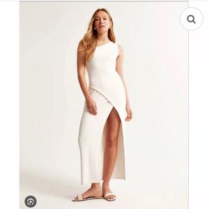 White ribbed one shoulder maxi dress